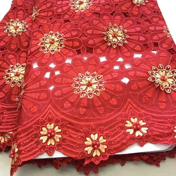 

African Swiss Voile Lace In Switzerland High Quality Hand cut Organza Chiffon 3d Lace fabric with color Beads F4-948
