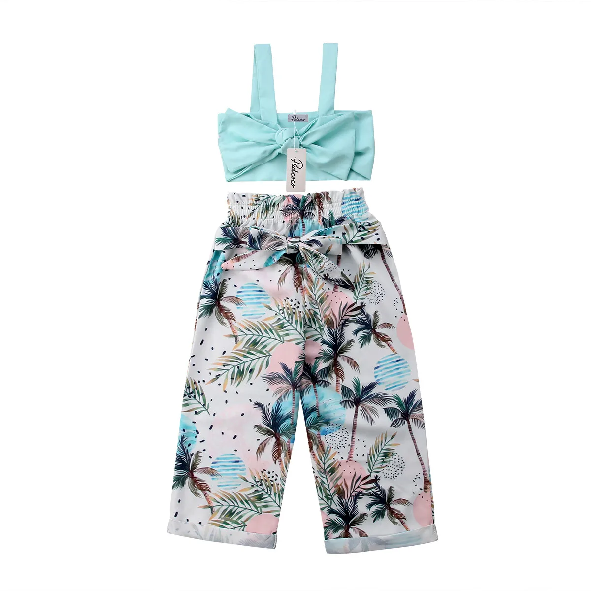 

Toddler Infant Child Kids Baby Girls Outfit Clothes Birthday Strap Bowknot Crops Tops+Tree Pants 2Pcs Sets 1-5T