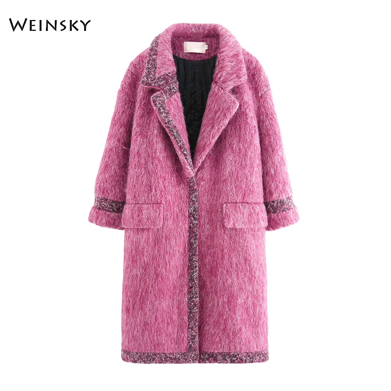 Weinsky Vintage Style Women Coats autumn Winter Long Wool Coat 2018 Fashion Overcoat Ladies Loose Red Coat