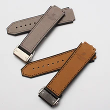 25mm x22mm Grey Calfskin leather and Inner Rubber Strap watchband lug 19mm For brand BIGBANG Sport Watches men Deployment Buckle