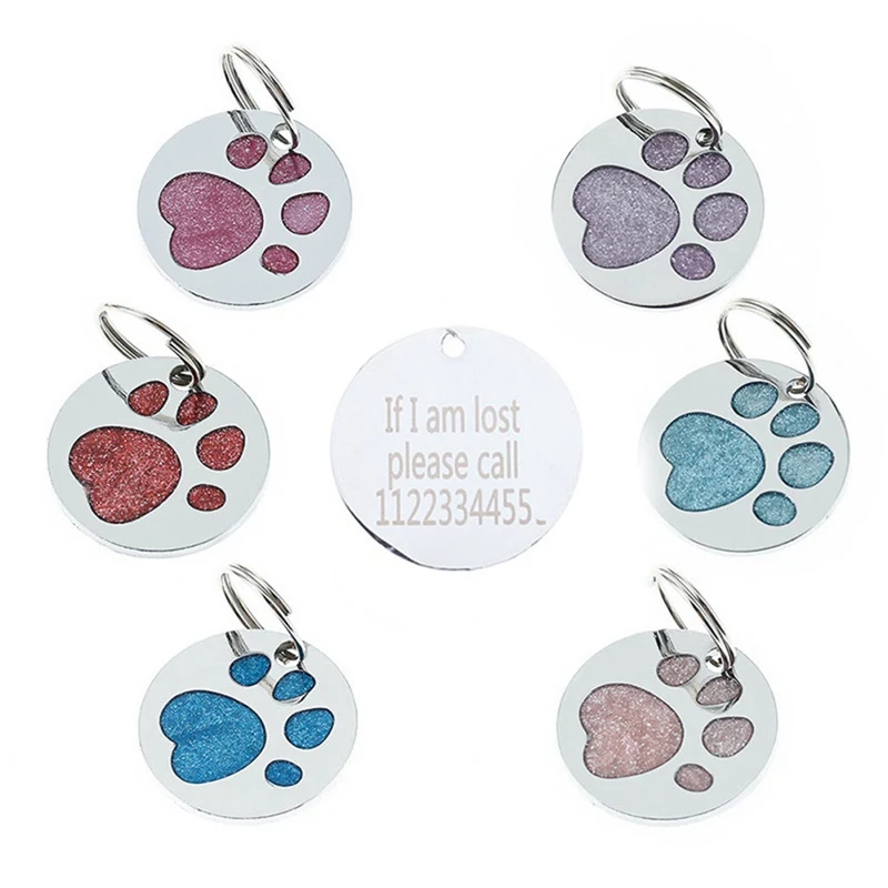 

Custom Dog Tag Engraved Pet Dog Collar Accessories Personalized Cat Puppy ID Tag Stainless Steel Paw Name Tags Pendant Anti-lost