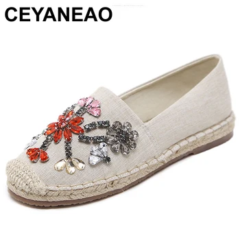 

CEYANEAO 2018 New Color Rhinestone Slip-On Loafers Flower Women Canvas Flat Shoes Fashion Breathable Casual Lazy FlatsE931