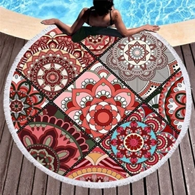 Beach towel5 Morocco Стиль Круглый микрофибра пляжное полотенце с кисточками йога коврик дорожная скатерть богемные цветы печатных большое одеяло для пикника - Цвет: Beach towel5
