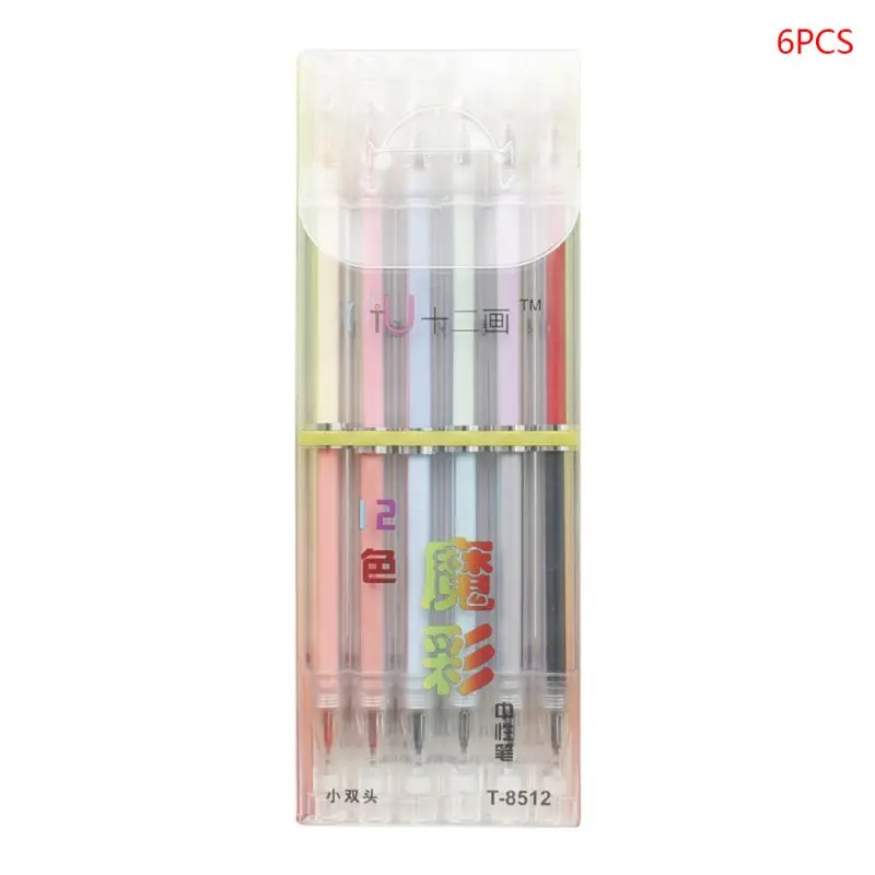 6pcs/set 12 colors 0.5mm Double Heads Creative Gel Pen Smooth Neutral Pens Office School Supplies Stationery