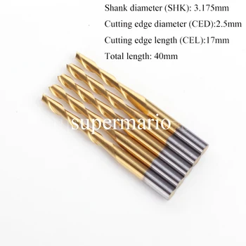 

SHINA 5pc 3.175mm Titanium Coating 2 Flute Spiral Router Bit wood CNC tool End Mill Tungsten Carbide PCB Milling Cutter 2.5x17mm