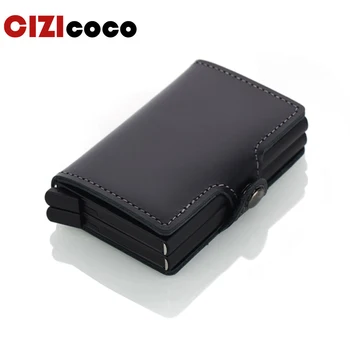 

Men Credit Card Holder Double Box Genuine Leather Fashion Mini Safe Aluminum Antimagnetic Purse Card Case