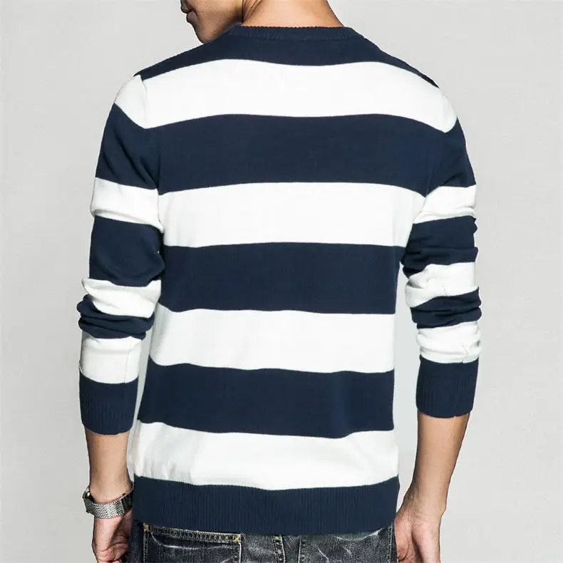 2018 New Men Sweater Pullovers Cotton knitted Sweater Jumpers Spring Autumn Winter Striped Knitwear Male Sweater Black Gray Navy-07