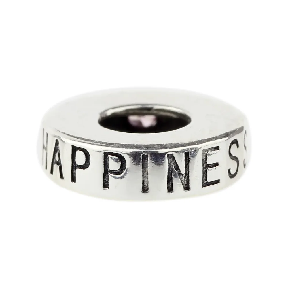 

Hot Sale! Authentic 925 Sterling Silver Charm Pink Crystal Happiness Wealth Love Spacer For European Bracelet