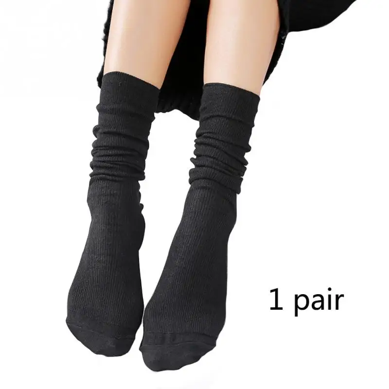 2019 японские высокие носки в Корейском стиле для девочек, свободные Женские однотонные двойные иглы, вязаные длинные хлопковые носки