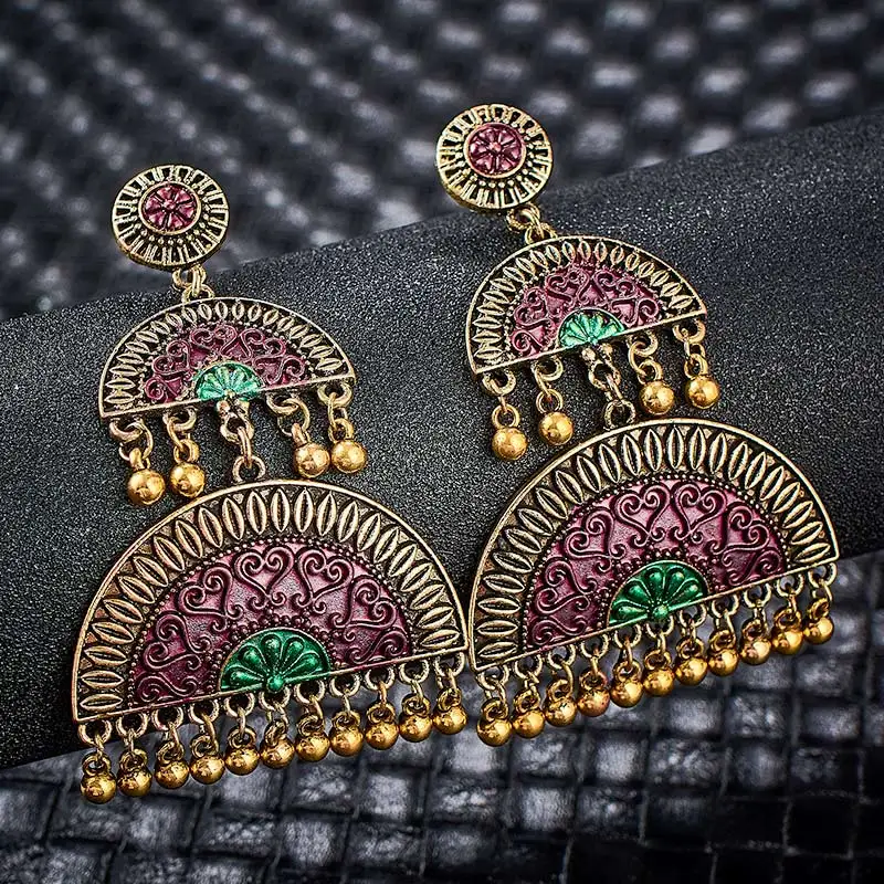 SHUANGR Gypsy Jewelry Indian Jhumka Long Small Bell Tassel Earrings Antique Ethnic Multi Color Drop Brincos | Украшения и