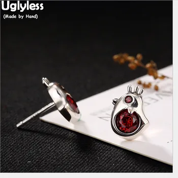 

Uglyless MINI Bird Stud Earrings for Women Red Crystals Studs Handmade 100% Real Solid 925 Silver Fine Jewelry Brincos Bijoux