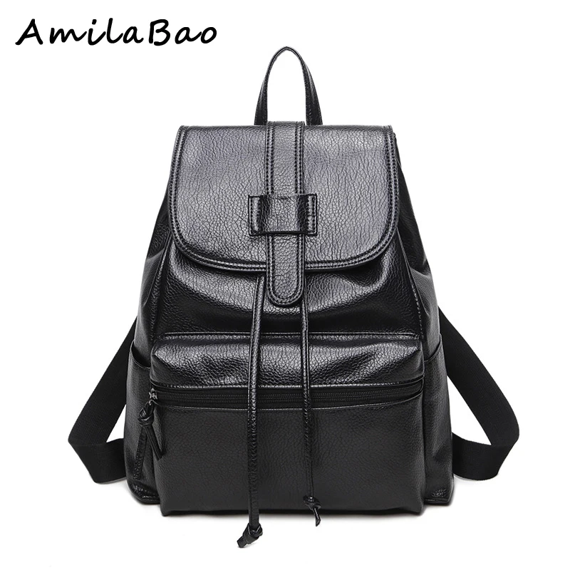 women backpacks fashion vintage Preppy Style backpack school bags leather laptop backpack balck color women leather