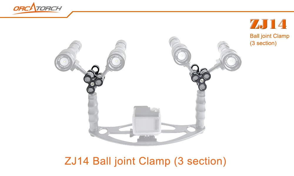 Алюминий 3 секции+ 2 секции шаровой шарнир Зажим заполняющий светильник держатель лампы для дайвинга подводная фотография факела
