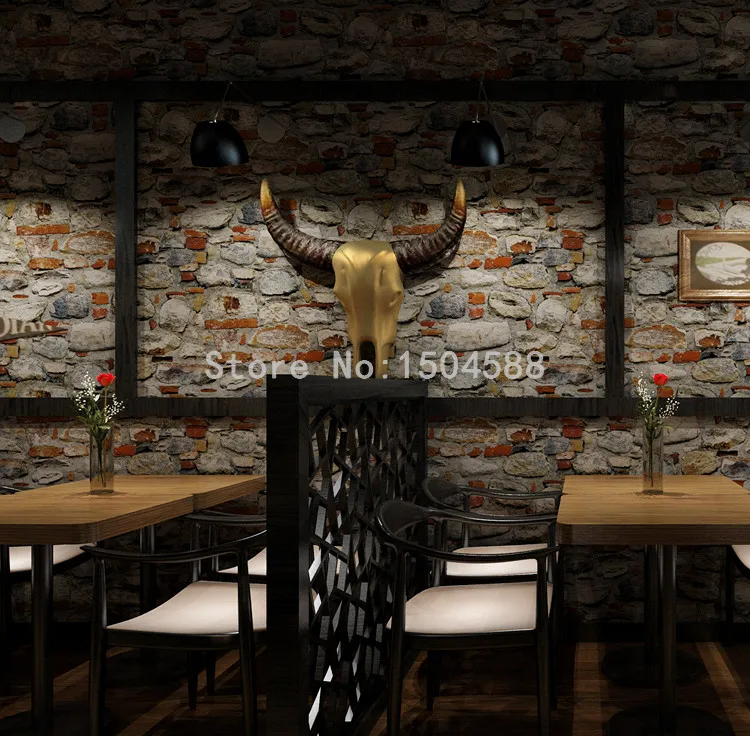 Винтажная настенная бумага 3D тисненая кирпичная каменная настенная бумага для стен ресторана кафе кухни фоновое покрытие стен креативный Декор
