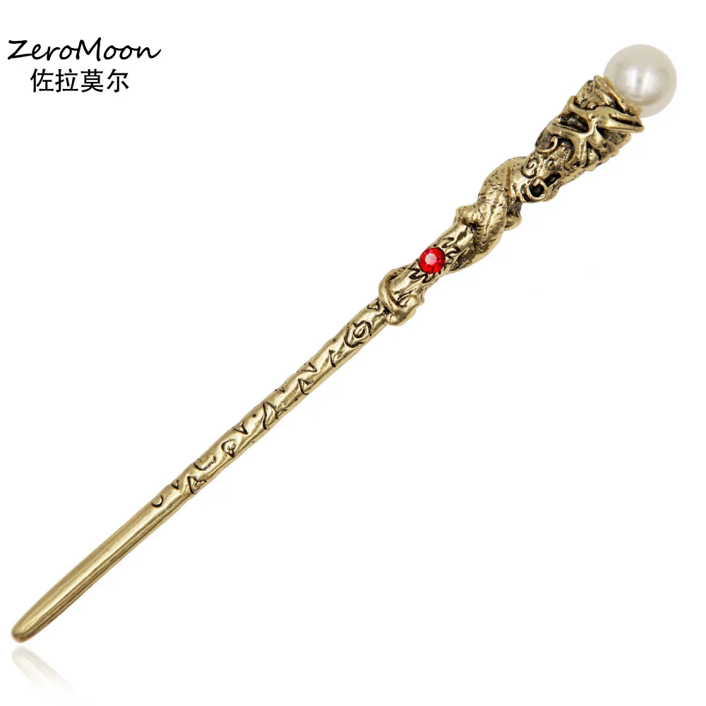 

Chinese Style Metal Carving Dragon Hair Sticks Women Pearl Vintage Style Crystal Rhinestone Wand Hair Jewelry