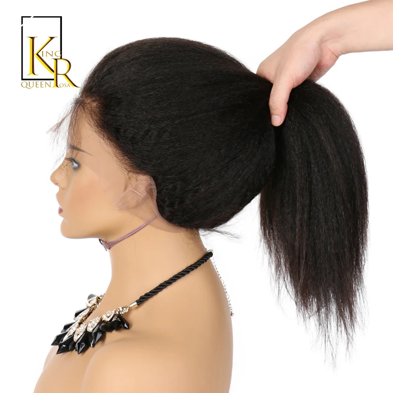 

Full Lace Human Hair Wigs For Women Remy Brazilian Kinky Straight Wig Pre Plucked With Baby Hair Black Color King Rosa Queen