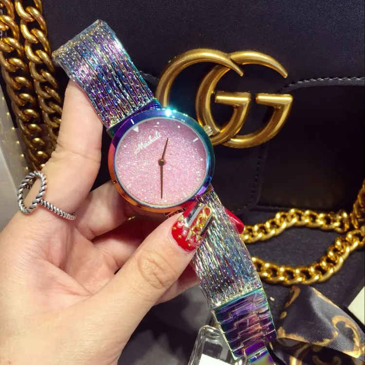 

2018 New Fashion Diamond Women Wristwatch Gradient Color Luxury Watch Ladies Casual Stainless Steel Waterproof Quartz Clock Saat