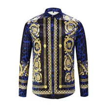 Винтажные мужские рубашки с объемным цветочным принтом, роскошная мужская рубашка, Chemise Homme Juvenil Boy, весенне-осенняя синяя одежда, Camisa Masculina