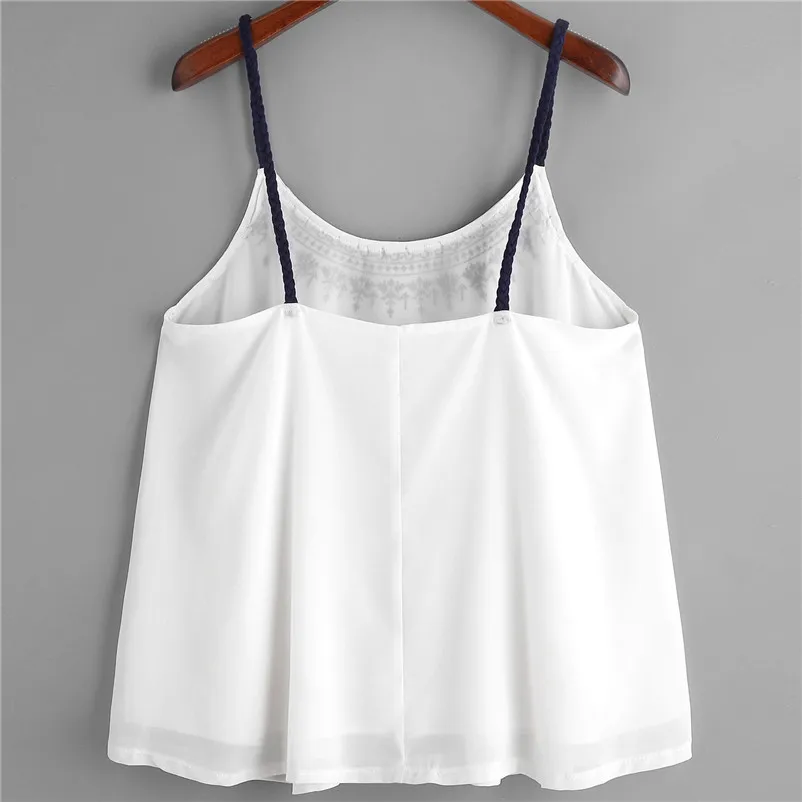 HOT sell Fashion womens tops and blouses summer 2018 Sleeveless Tank Tops Embroidered Chiffon Cami Top Blouse camicette Y18#N  (1)