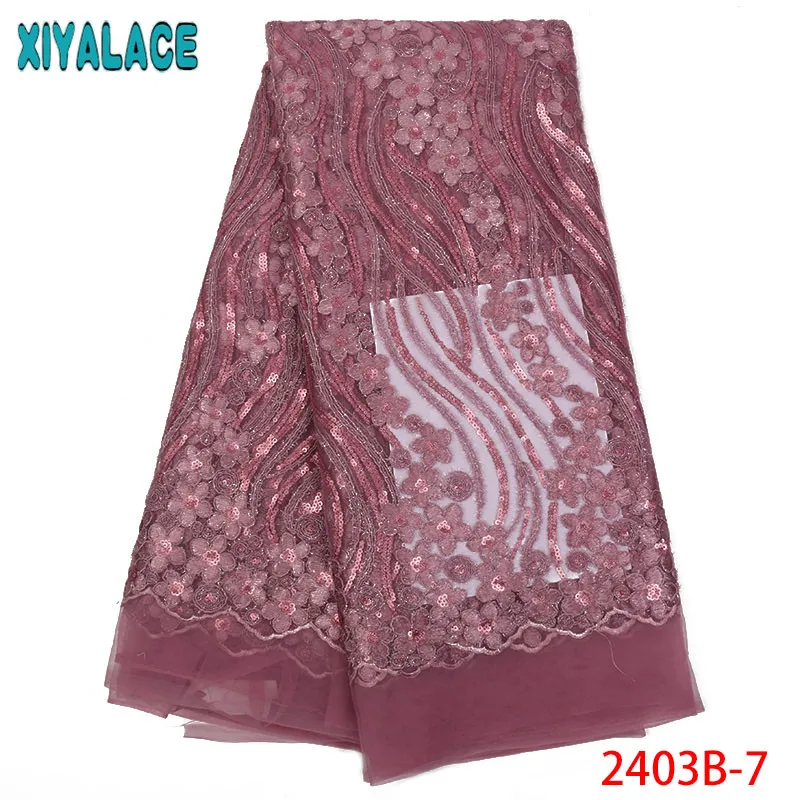 

2018 African French Tulle Lace Fabrics Sequins Embroidered Nigerian Mesh Net Lace Fabric Hot Selling For Wedding Dress QF2403B-7