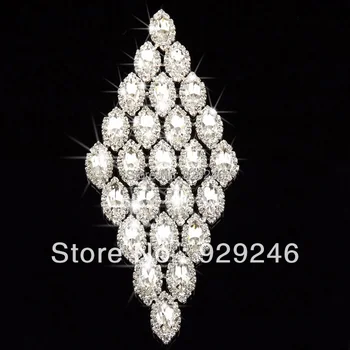 

free shipping 7*17cm sparkling white crystal glass rhinestone diamond applique silver flatback wedding dress hat garment sewing