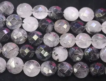 

Natural Faceted Black Rutilated Crystal Quartz Stone Coin Shape Beads,Black Rutilated Crystal Quartz Faceted Beads,15 inches per