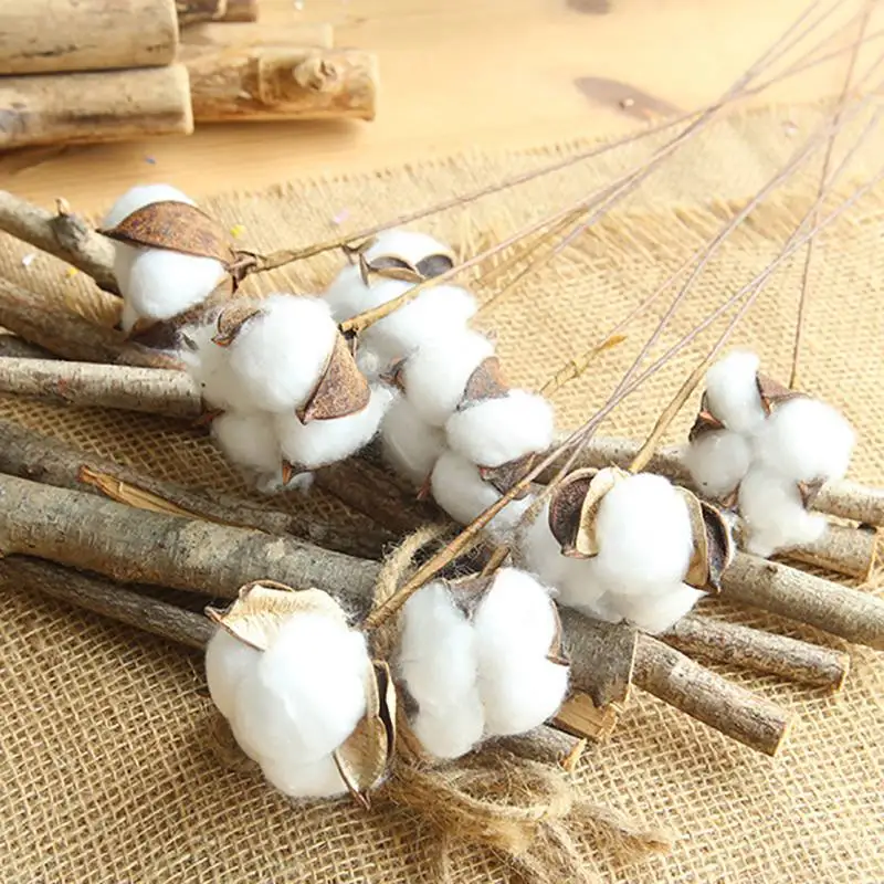 

DIY Naturally Dried Cotton Stems Farm house decorative dried Artificial White Cotton Branch Artificial Flower Head