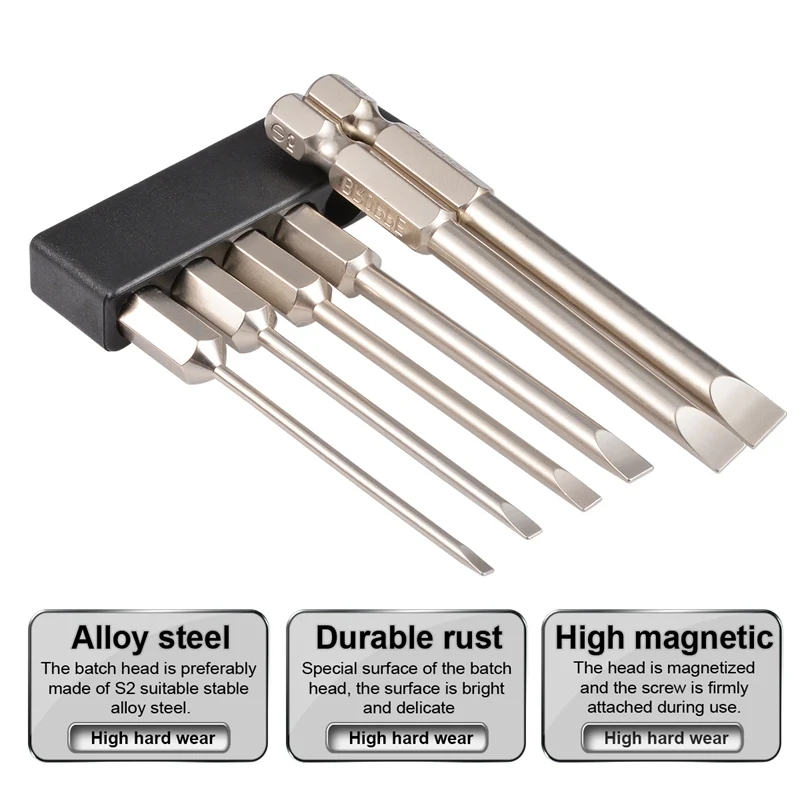 6 шт./компл. 2,0-6,0 мм с плоским носком наконечник с прорезью отвертки 1/" Шестигранным хвостовиком магнитные прорези отвертки 75 мм S2 сплав Сталь