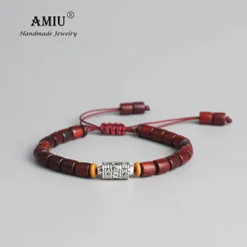 

AMIU Handmade Tibetan Prayer Wheel Bead Bracelet Tibetan Buddhist Mantra Sign Charm Natural Sanders Wood Mala Beads Bracelet