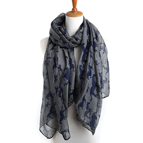 Women's Spring Autumn Fashion Galloping Horses Print Voile Long Scarf