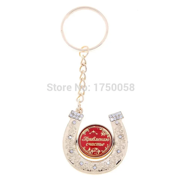 Free shipping! Rhinestone horseshoe key chain keyring.red plastic round