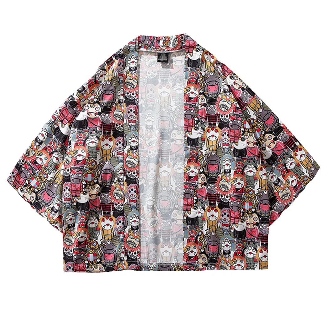 Блузка в японском стиле Харадзюку, Мужская блузка кардиган, кимоно, топы с принтом, кардиган, летние свободные топы с принтом, Mujer 5,29