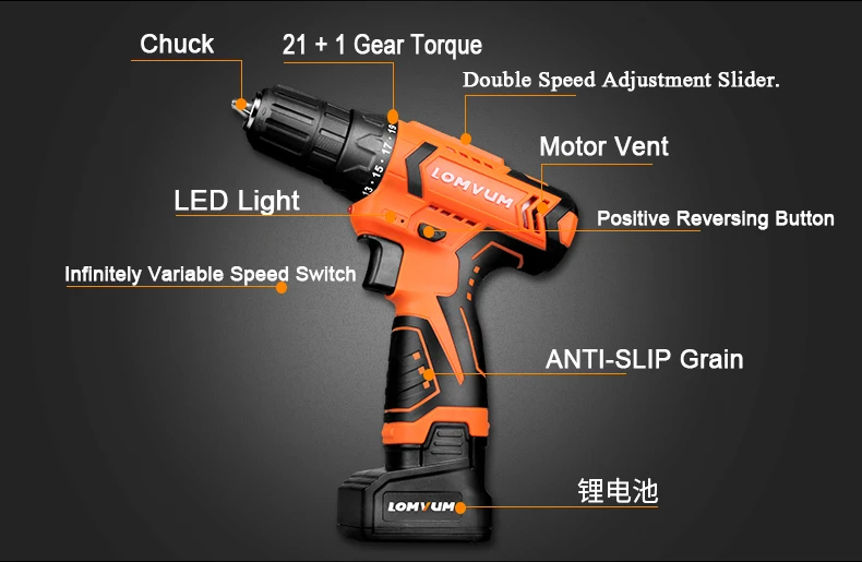Lomvum мини Мощность инструменты 12/16/24V двойной Скорость Электрический Аккумуляторный Аккумулятор для сверла пакеты ручной инструмент Электрический шуруповерт сверло