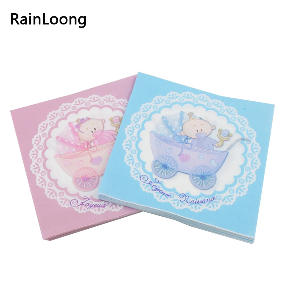 [Rainloong] Baby Shower Бумага салфетка для мальчика и девочки, Пол раскрыть детскую коляску салфетка салфетки 33*33 см 20 шт./упак./лот