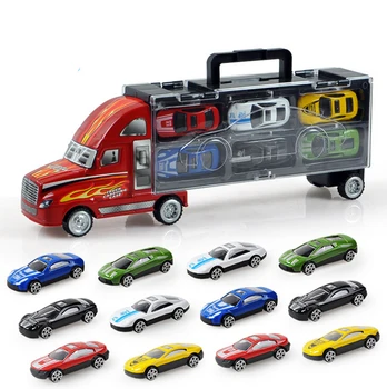 

12 in 1 Children Car Model Gift Packs Truck Racing car Brand Design Alloy Plastic Portable Box Kid Outdoor Indoor Toys