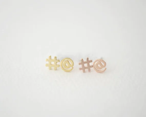 Модные серьги гвоздики с символами # и @ материал из цинкового сплава|stud earrings|earrings