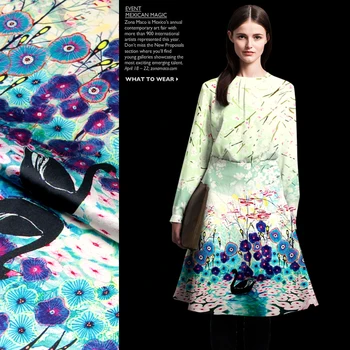 

118*120cm 19mm 93% silk & 7% spandex spring print blue silk satin fabric for dress shirt clothes