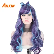 Длинные вьющиеся парик с вьющимися волосами для Для женщин африканские американские тепла устойчивость к высокой температуре синтетические волосы Косплэй аниме челки накладные волосы