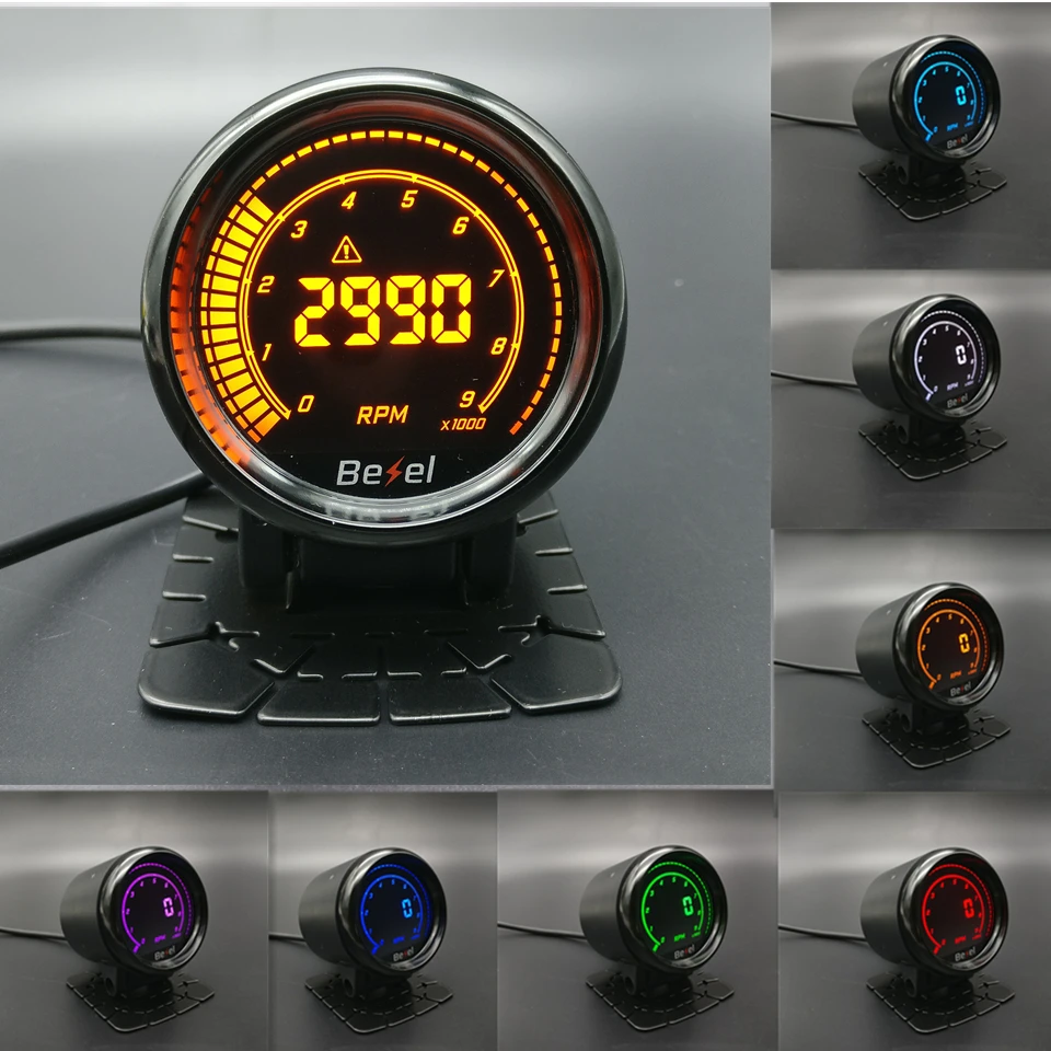 

New design 2" 52mm EVO LCD 0-9000RPM gauge tachometer monitor 7colors included gauge pod super LED backlight