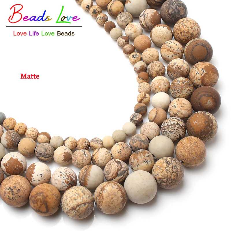 

4-10mm Natural Stone Beads Dull Polish Matte Picture Jaspe Stone Round Loose Beads For Jewelry Making 15inches Free Shipping