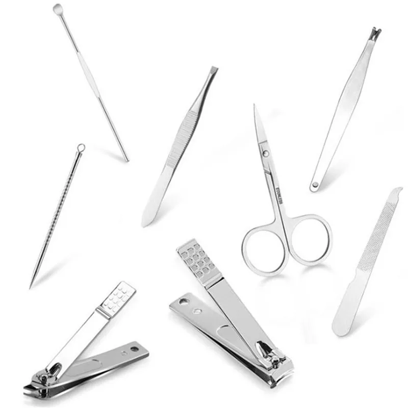 8PCS/Set Stainless Steel Kit Nail Pedicure Manicure Set Art Care Scissor Tweezer Ear Pick Clipper Acne Needle Tool Utility