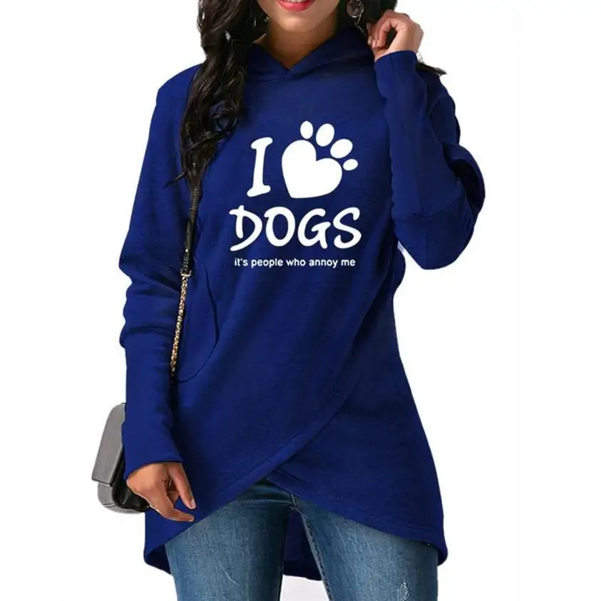 Hoodies For Women I LOVE DOGS Letters Print Kawaii Sweatshirts Femmes Tops Hoody Print Girls Casual Comfortable Hoodies And