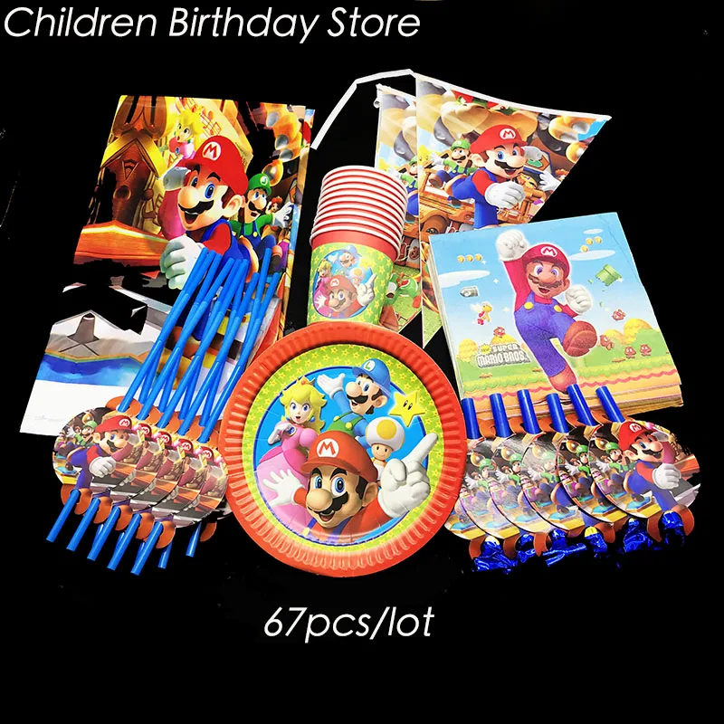 67 шт./лот Super Mario вечерние комплект детский день рождения украшения Супер Марио
