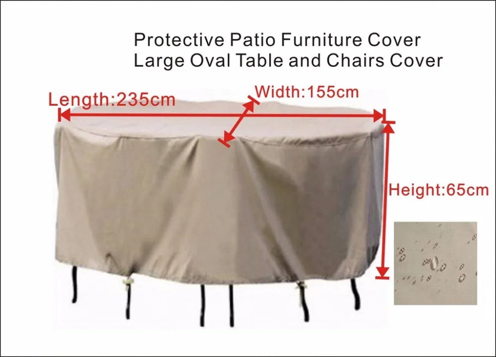 

Protective cover for Patio furniture cover,water proof 235x155x65 cm,Large Oval table and chairs cover.Beige sand/ Black cover