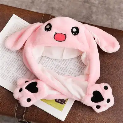 Забавный слон кролик шапка единорог с ушками движущиеся плюшевые игрушки мягкие креативные животные шляпа милый подарок на день рождения для детей девочка - Цвет: pink rabbit