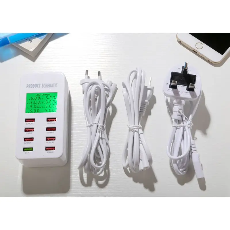 Быстрое зарядное устройство с 8 портами USB ЖК дисплей многопортовая зарядная