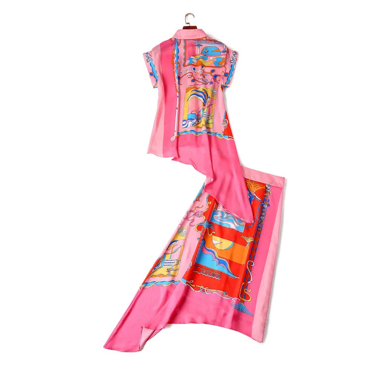 MoaaYina модный дизайнерский комплект весна осень женская с коротким рукавом принт Асимметричная блуза + Асимметричная юбка костюм из двух