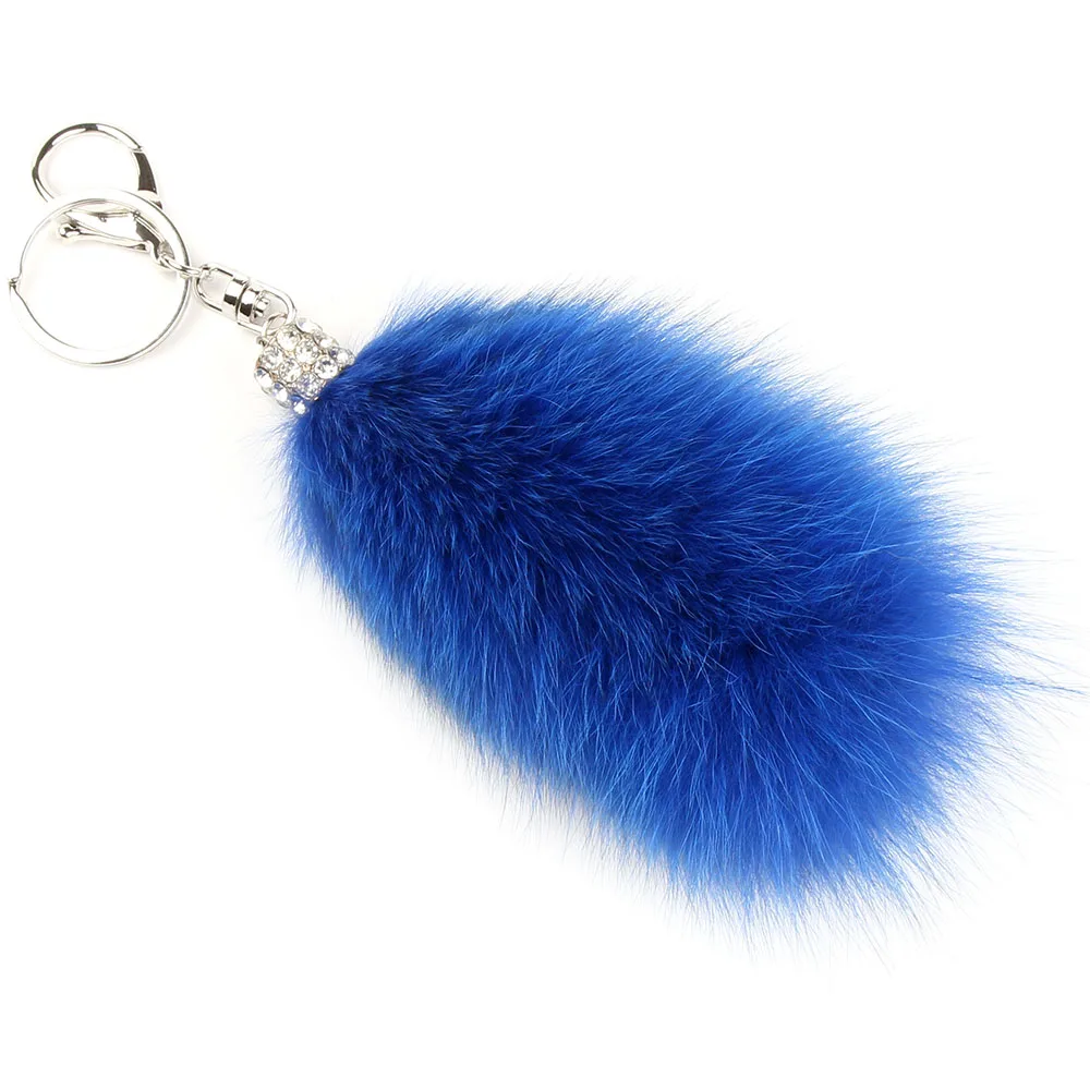 

Crystal Soft Fluffy Genuine Fox Fur Tail Pom Pom Keychain Pendant For Backpack Fur Pompom Key Chain Women Bag Charm Accessories
