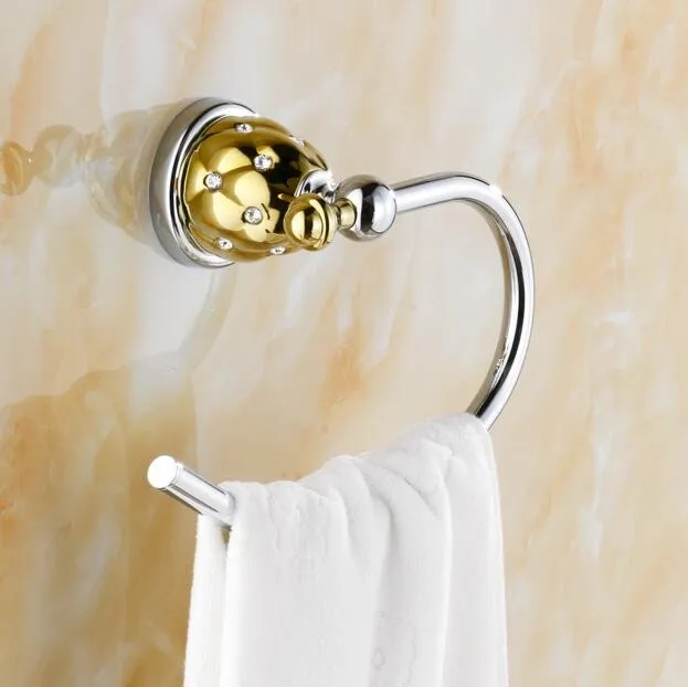 Ванная комната золото хромированная отделка полотенца кольцо сплошной латунный медный золотой Готовые Аксессуары для ванной комнаты продукты, держатель для полотенец, полотенцесушитель