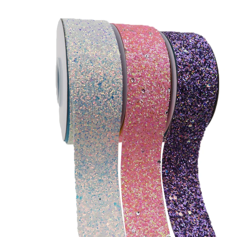 

BOCA 38MM Fabric Ribbon Printed Single Face Shiny Solid Glitter Ribbon Bows Decoratio 50 yards per roll，Accept customize ribbon